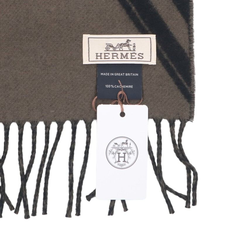 HERMES Zigzag Sangles Cashmere Scarf Black Size ONE SIZE