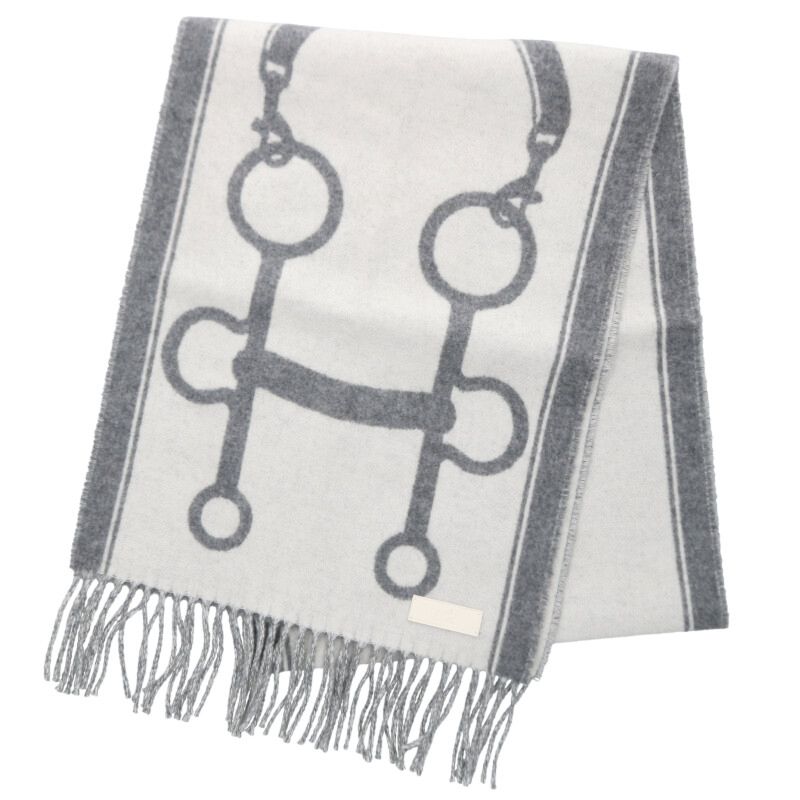 HERMES Cazac Bit Design Cashmere Scarf Gray Size ONE SIZE
