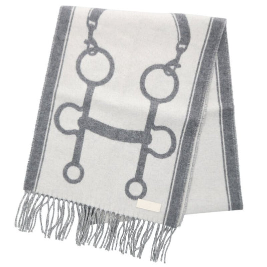 HERMES Cazac Bit Design Cashmere Scarf Gray Size ONE SIZE