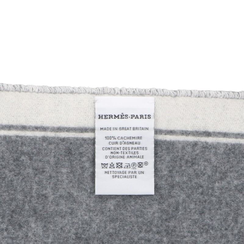HERMES Cazac Bit Design Cashmere Scarf Gray Size ONE SIZE