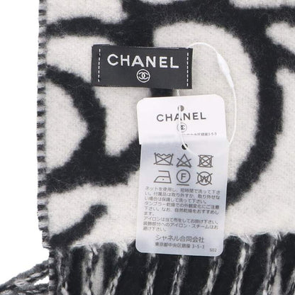 CHANEL Camellia Logo Cashmere Scarf Black Size ONE SIZE