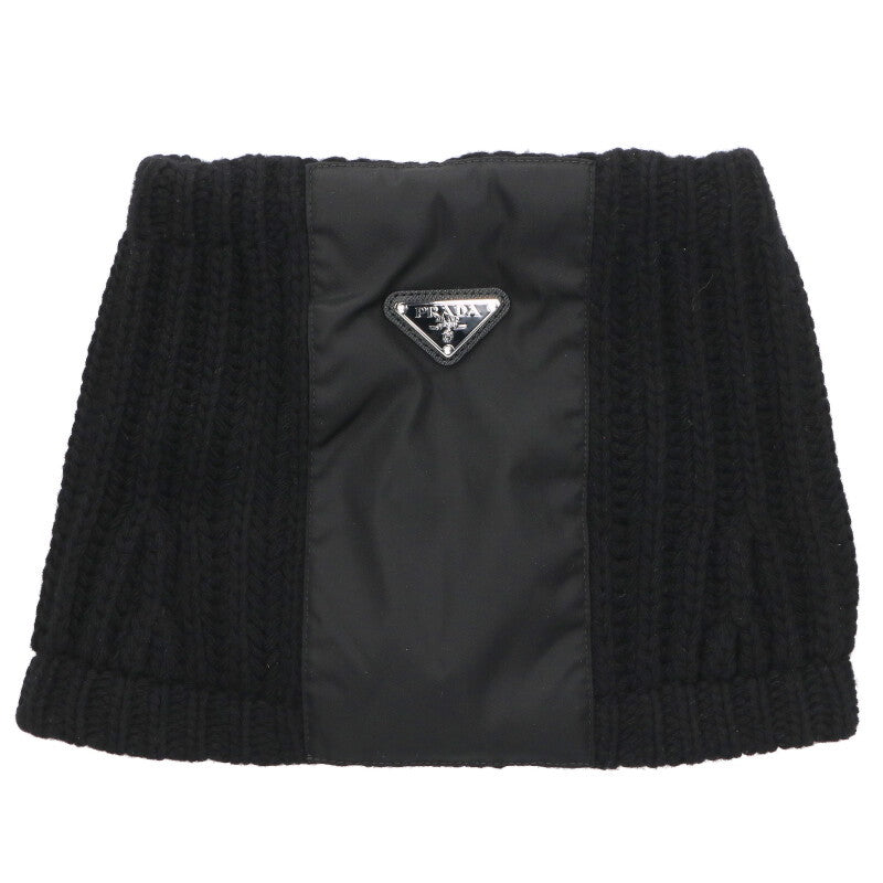 PRADA Wool Cashmere Triangle Logo Neck Warmer Black