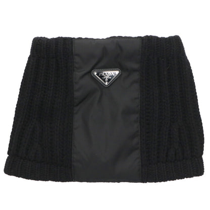 PRADA Wool Cashmere Triangle Logo Neck Warmer Black