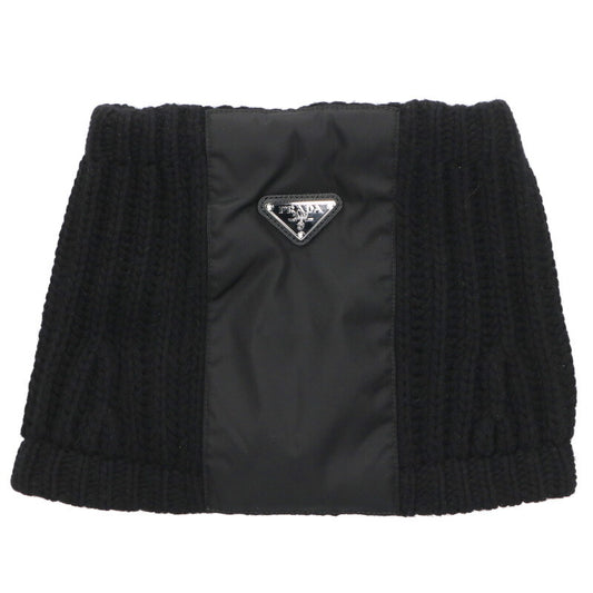 PRADA Wool Cashmere Triangle Logo Neck Warmer Black