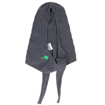 GANNI Logo Embroidered Balaclava Hood Gray Size ONE SIZE