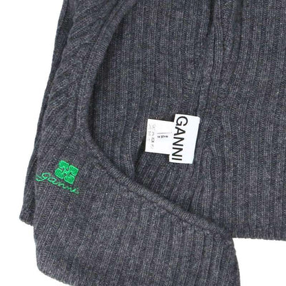 GANNI Logo Embroidered Balaclava Hood Gray Size ONE SIZE
