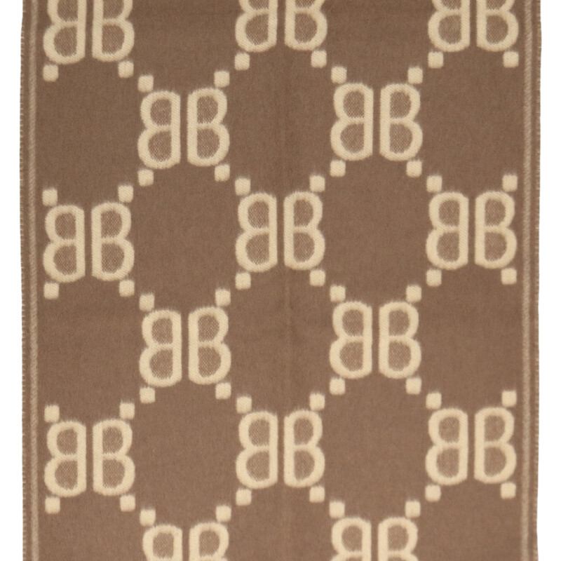 Balenciaga Hacker Project Cashmere wool blend BB logo scarf Beige x Brown