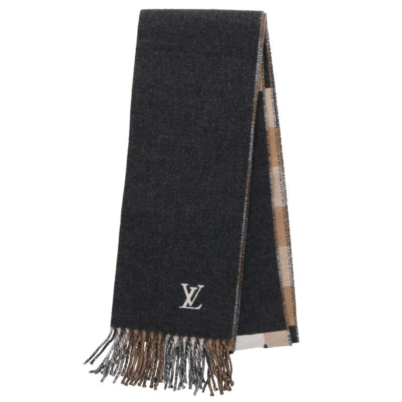 Louis Vuitton Wool Cashmere Scarf Gray x Beige