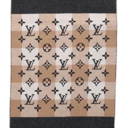 Louis Vuitton Wool Cashmere Scarf Gray x Beige