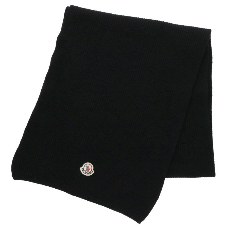 MONCLER Logo Patch Cashmere Wool Muffler Black Size ONE SIZE