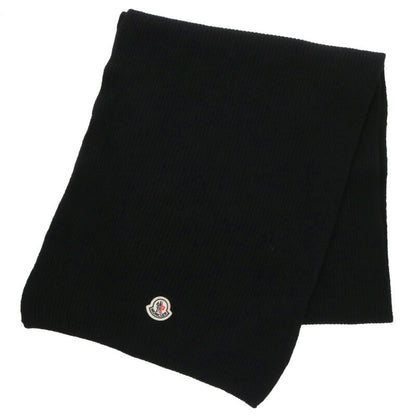 MONCLER Logo Patch Cashmere Wool Muffler Black Size ONE SIZE