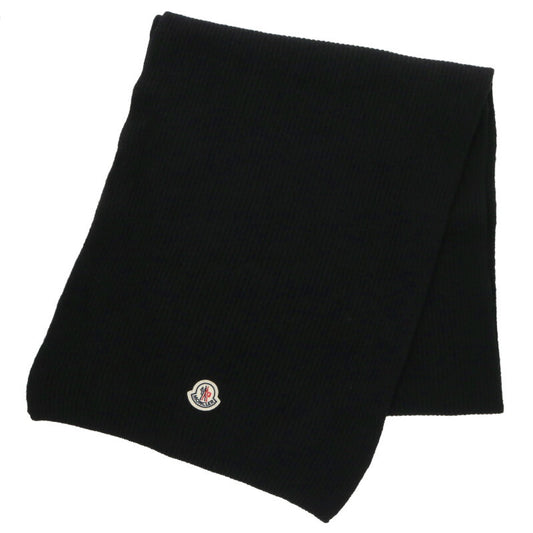 MONCLER Logo Patch Cashmere Wool Muffler Black Size ONE SIZE