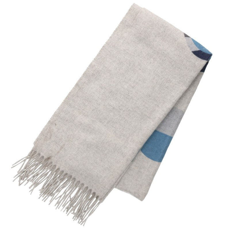 HERMES Theoreme D'Equateur Cashmere Scarf Gray Size ONE SIZE