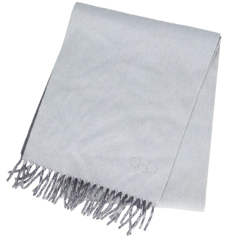 HERMES H-Logo Fringe Scarf Grey Size ONE SIZE