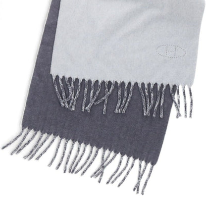 HERMES H-Logo Fringe Scarf Grey Size ONE SIZE