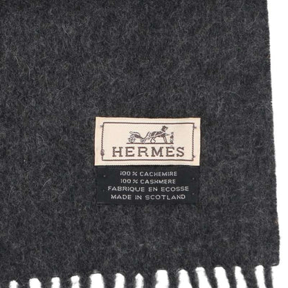 HERMES Cashmere Fringe Scarf Gray Size ONE SIZE