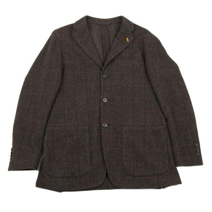 Papas Wool Check Tailored Blazer Mocha Brown Size 50