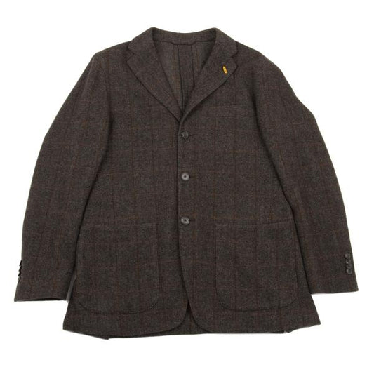 Papas Wool Check Tailored Blazer Mocha Brown Size 50