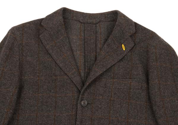 Papas Wool Check Tailored Blazer Mocha Brown Size 50