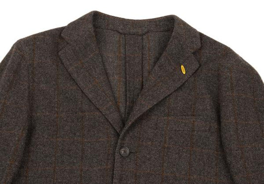 Papas Wool Check Tailored Blazer Mocha Brown Size 50