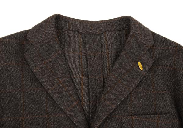 Papas Wool Check Tailored Blazer Mocha Brown Size 50