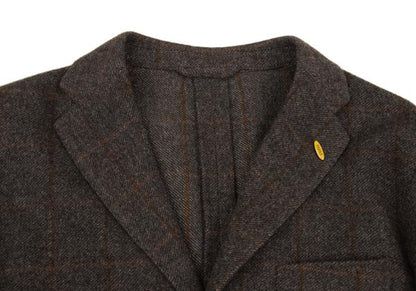 Papas Wool Check Tailored Blazer Mocha Brown Size 50