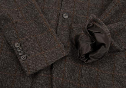 Papas Wool Check Tailored Blazer Mocha Brown Size 50