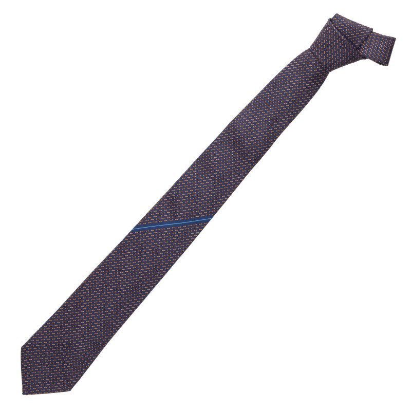 HERMES Bone Pattern Silk Tie Navy Size ONE SIZE