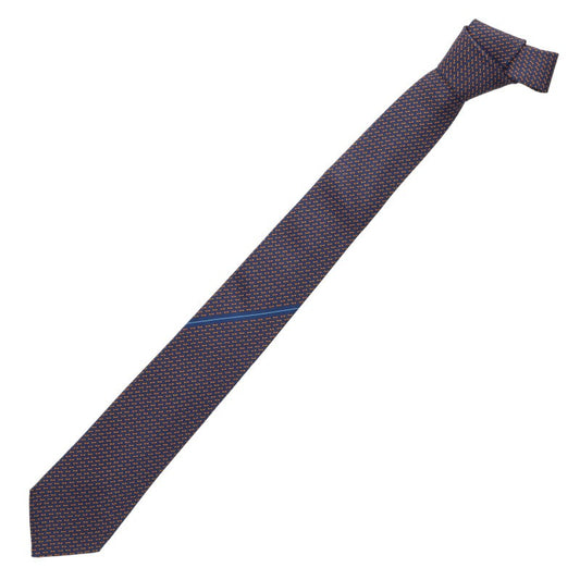 HERMES Bone Pattern Silk Tie Navy Size ONE SIZE