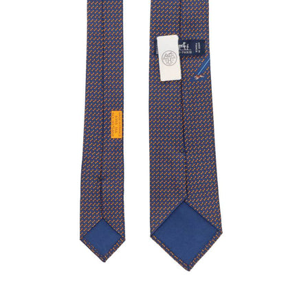 HERMES Bone Pattern Silk Tie Navy Size ONE SIZE