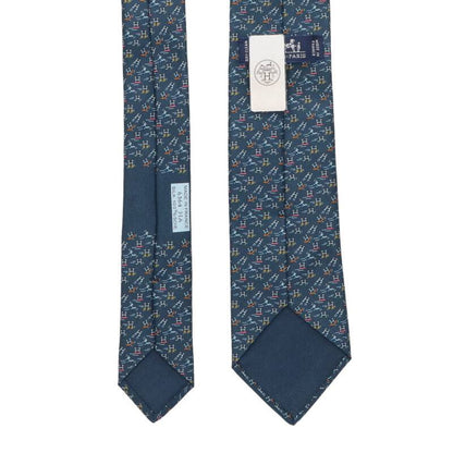 HERMES H Pattern Silk Tie Navy Size ONE SIZE