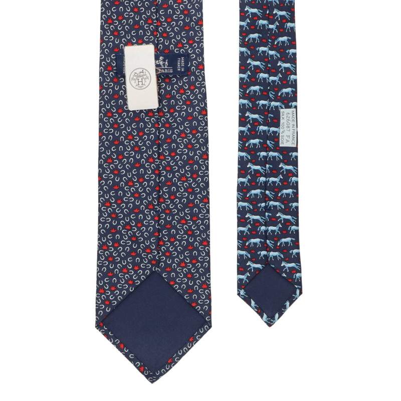 HERMES All-over Pattern Silk Tie Navy Size ONE SIZE