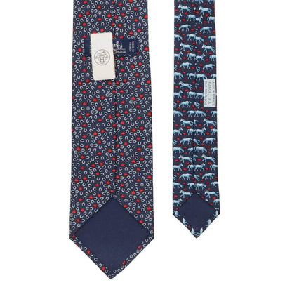 HERMES All-over Pattern Silk Tie Navy Size ONE SIZE