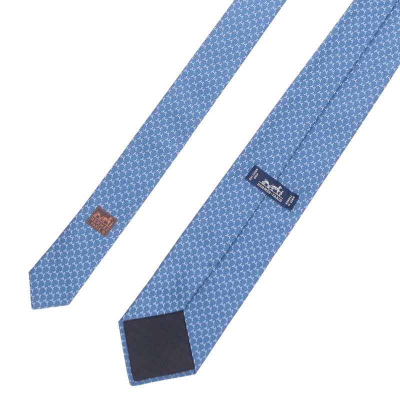 HERMES Silk Twill Tie Blue Size ONE SIZE