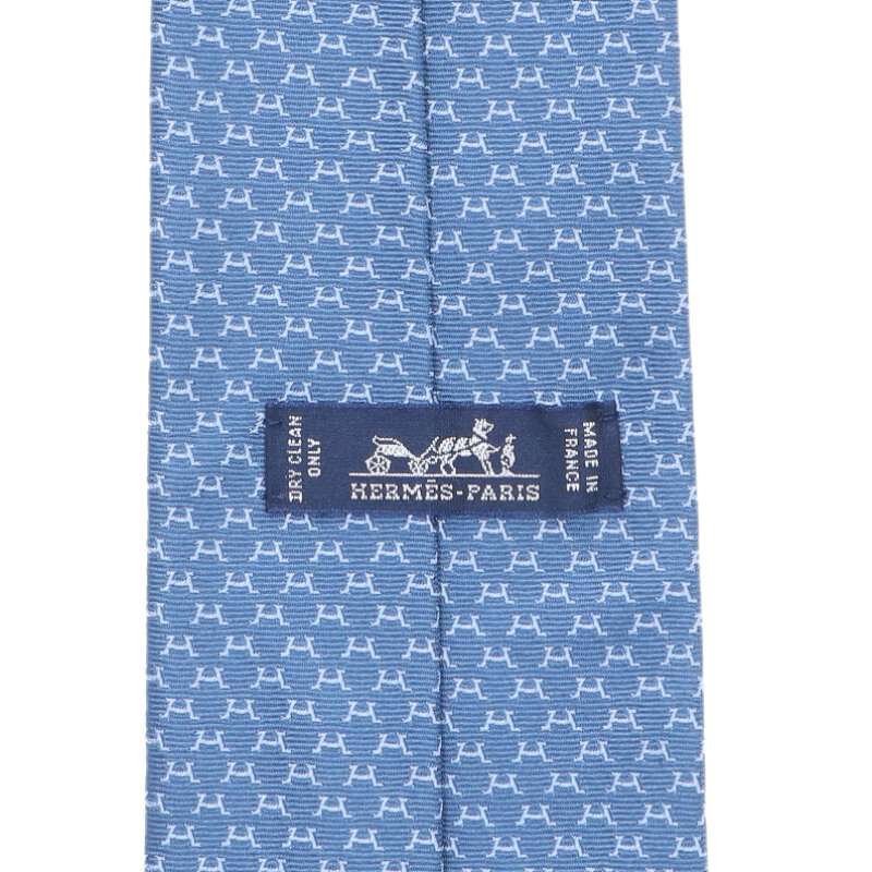HERMES Silk Twill Tie Blue Size ONE SIZE