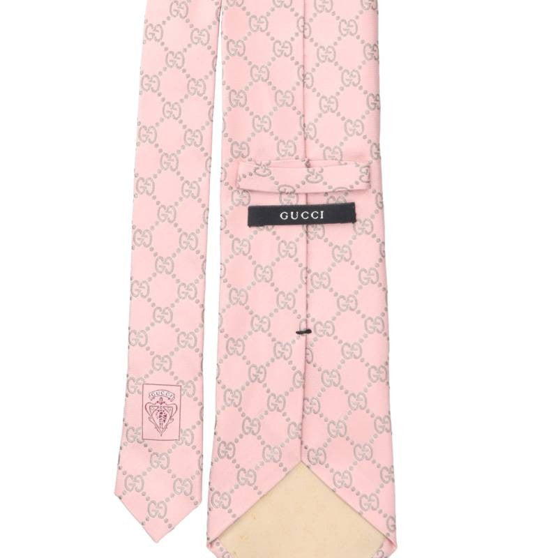 GUCCI Pink GG Pattern Silk Tie Size ONE SIZE