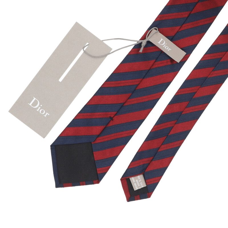 DIOR 26SS Regimental Silk Tie Red/Navy Size ONE SIZE Multi