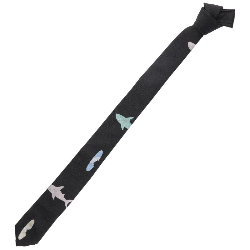 THOM BROWNE Shark Embroidered Silk Tie Black Size ONE SIZE