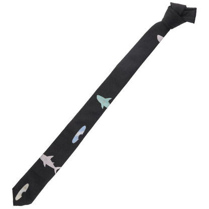 THOM BROWNE Shark Embroidered Silk Tie Black Size ONE SIZE