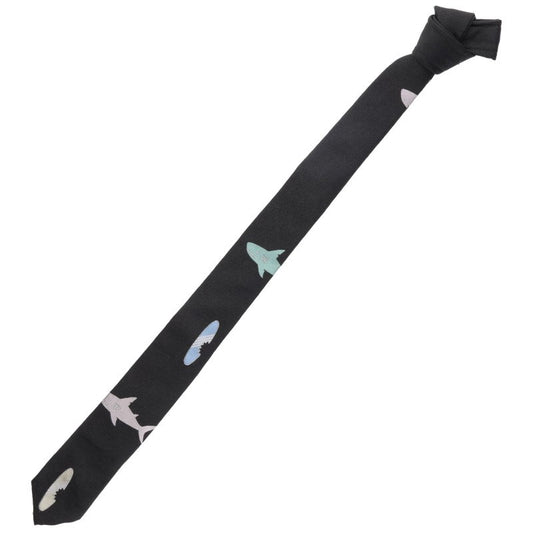 THOM BROWNE Shark Embroidered Silk Tie Black Size ONE SIZE