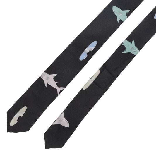 THOM BROWNE Shark Embroidered Silk Tie Black Size ONE SIZE