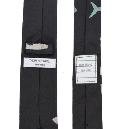 THOM BROWNE Shark Embroidered Silk Tie Black Size ONE SIZE