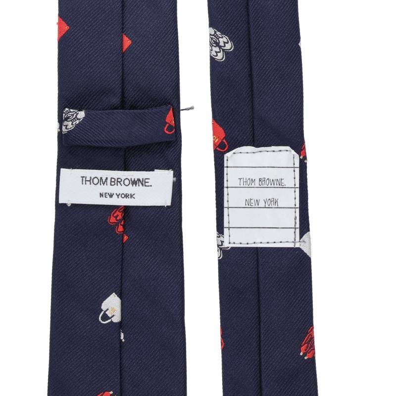 THOM BROWNE Multi-motif Embroidered Tie Navy Size ONE SIZE