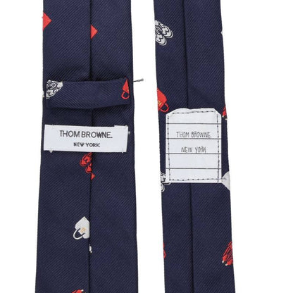 THOM BROWNE Multi-motif Embroidered Tie Navy Size ONE SIZE