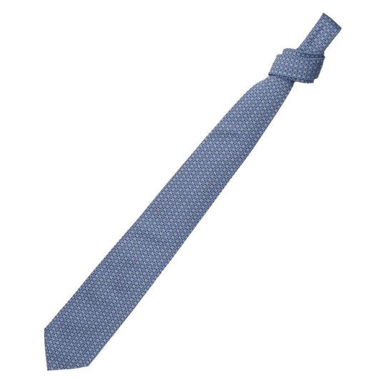 HERMES Navy Jacquard H-Link Silk Tie Size ONE SIZE