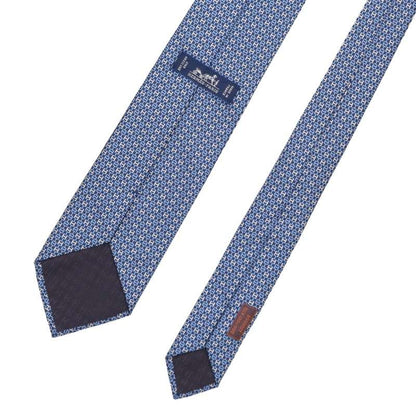 HERMES Navy Jacquard H-Link Silk Tie