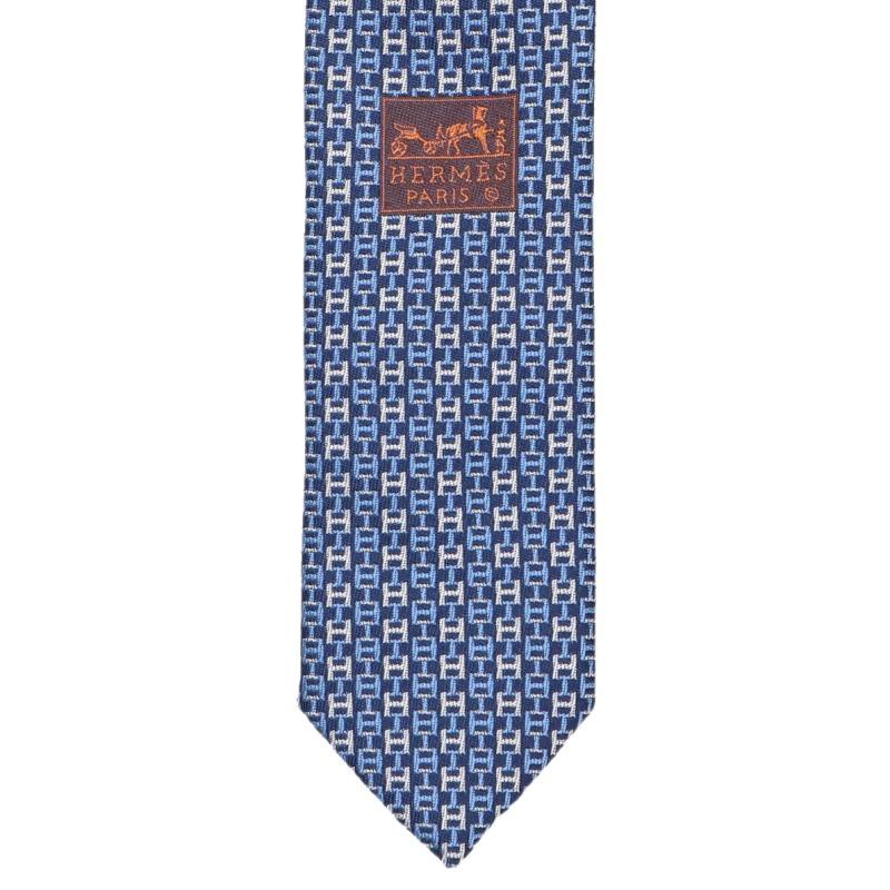 HERMES Navy Jacquard H-Link Silk Tie