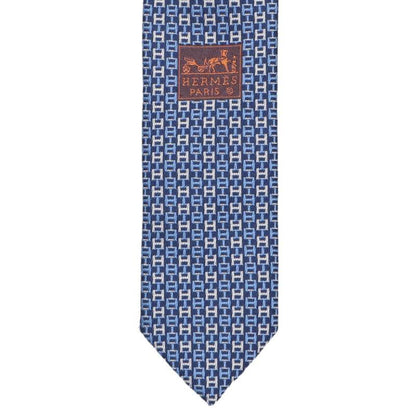 HERMES Navy Jacquard H-Link Silk Tie