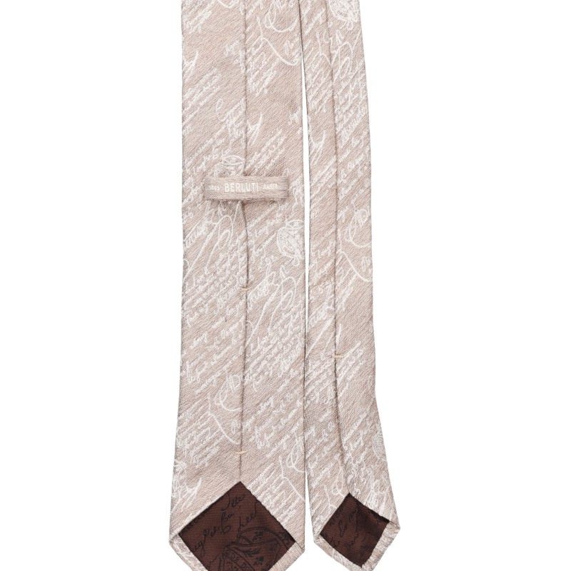 Berluti Calligraphy All-Over Silk Tie Beige Size ONE SIZE