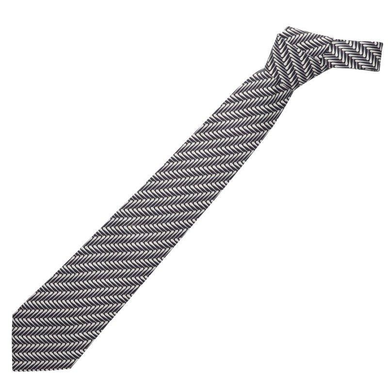 HERMES Silk Patterned Tie (Black/White) Multi